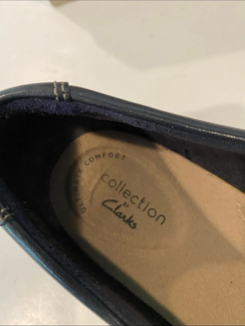 Clarks Cora Daisy Deep Navy Textured Slip-on Wedge Loafers